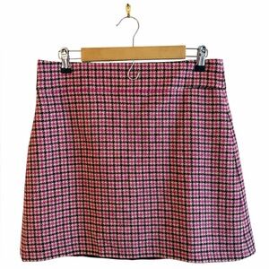 J. Crew Barbie Pink Houndstooth Wool Mini Skirt Size 8 Preppy School Girl